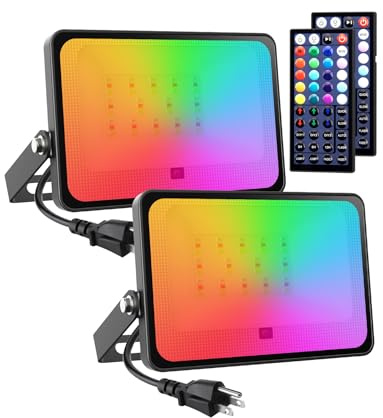 Meloght LED Flood Light Outdoor 500W Equiv, 50W RGBW Color Changing Outdoor Floodlights with Remote, Uplighting Indoor IP66 Landscape Floor Lighting Stage Spotlights, Uplights for Christmas Events