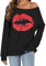 florynova Women's Casual Tops Graphic Sweater Drop Shoulder Pullover Loose Shirt Lips Print Tunic Blouse(Black Red, M)