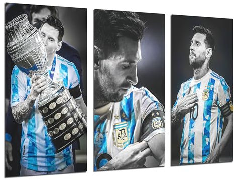 Cuadros Cámara Set 3 posters decorativos para pared, Decoración Salón Modernos, Dormitorios, Habitación, Futbol, Messi, Argentina, (97 x 62 cm)