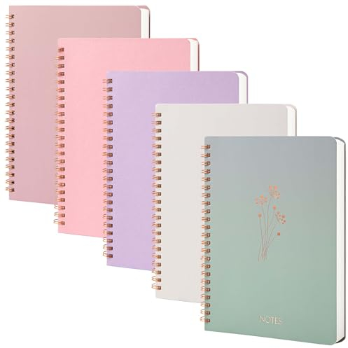 MGGAO A5 Spiral-Notizbuch, 5er-Pack linierte Journal-Notizbücher, mit Doppeltasche, Spiral-Notizbücher zum Schreiben, 8 mm College-liniert für Schule, Arbeit Büro