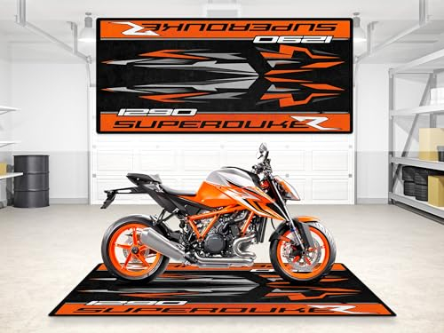 wibeart MPM Motorradmatte für 1290 Superduke R, waschbar, rutschfest, öl- und wasserabweisend, Parkmatte für Garage, Ausstellungsraum, Werkstatt | Größe 2: 102 x 47/260 x 120 cm