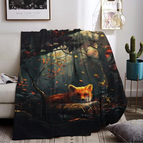 LLTTEER Fuchs Kuscheldecke für Kinder, Flanell Decke,Kinderdecke 3D Fuchs Muster Flauschige Plüsch Decke,Wohndecke Fleecedecke TV Decken für Bett Sofa (Fox 02, 150 x 200 cm)
