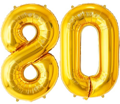 FUNFEST Luftballons zum 80. Geburtstag, goldfarben, 100 cm – Dekoration Ballon zum Geburtstag – inklusive Ballon 80 Jahre XL & Strohhalm – fliegt mit Helium – hochwertiger Ballon