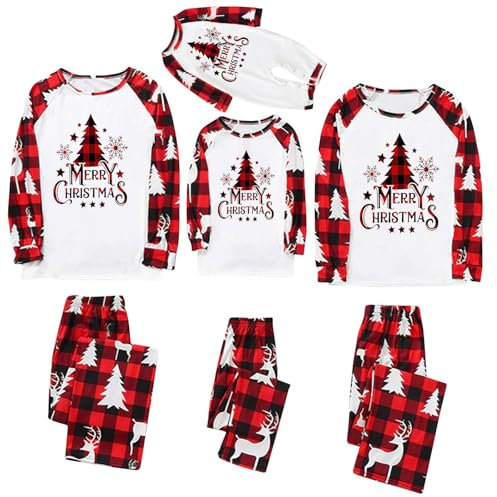 Pigiama Natalizio Coordinato per la Famiglia - Pigiami Abbinati per Papà, Mamma e Bambino - Pile, Manica Lunga, Stampa a Quadri, Rosso, XXL, Unisex, 2 Pezzi