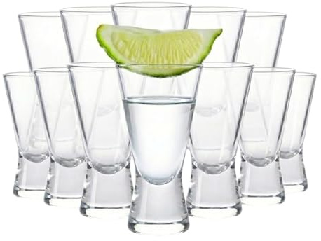 Chabrias Ltd Heavy Base V-Shaped Shot Glasses | Set of 12 | Durable 35ml Shot Glasses for Vodka, Whiskey, Tequila, Espresso, Desserts | Dishwasher Safe & Perfect for Gifting