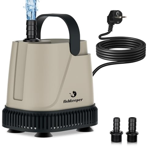 fishkeeper Mini Pompe a Eau Electrique, 450 L/H Reglable Aquarium Pompe Submersible, 8W Pompe Bassin Exterieur Portable avec Poignée für Fontaine, Gardena, Piscine, Eaux Douces et Salées
