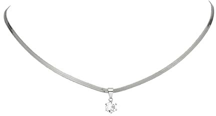 PAUL VALENTINE – Kette mit Anhänger für Damen Brilliant Sleek Necklace Silver – Elegante Halskette mit funkelndem Zirkonia-Stein aus Edelstahl 316L – Feine Modeschmuck Chain 38 cm & 5 cm Verlängerung