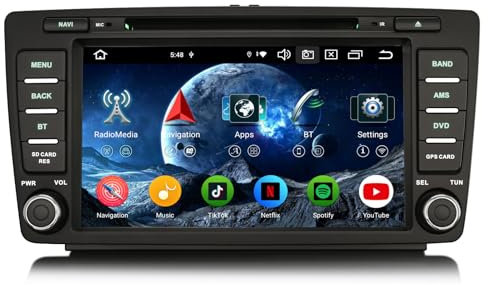 Erisin 8-Core 4GB+64GB 8 pollici Android 14 Autoradio GPS Navigatore per Skoda Octavia Superb Yeti Rapid Roomster CarPlay Android Auto Bluetooth WiFi DSP DAB+ USB FM OBD IPS Schermo Tattile Lettore CD