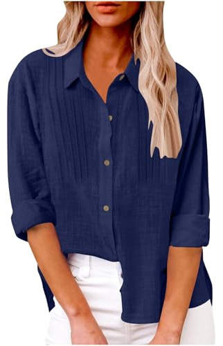 My Orders Women's Cotton Linen Shirts UK 2025 Spring Summer Long Sleeve Button Down Lapel Neck Blouse Dressy Trendy Pleated Solid Color Tops Casual Loose Fit Roll Up Sleeve Shirts