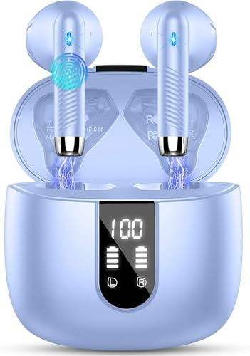 Wireless Earbuds, Bluetooth 5.4 Headphones in Ear 2025 Wireless Earphones with 4 ENC Mic, Mini Ear buds with HiFi Stereo Deep Bass, 56H Playtime Dual LED Display, Bluetooth Earbud IP7 Waterproof USB-C