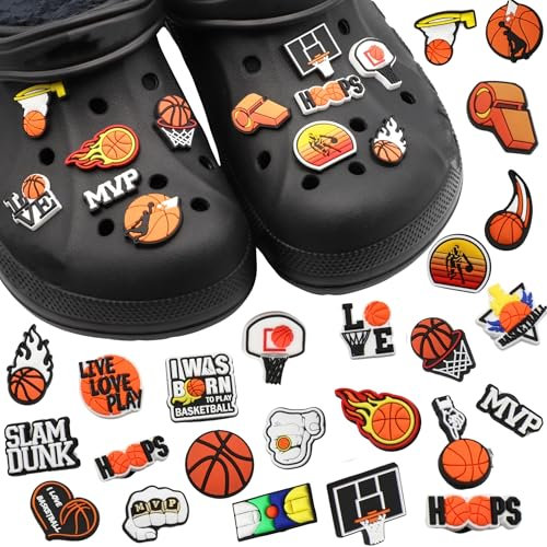 BABYZOCO Pines Charms para crocs, Crocs Pin, Crocs charms, Shoe Charms, Adornos De zapatos, decoración de zapatos para Regalos, Colgante de zapato, Diseño de Baloncesto, Pack 25 unidades