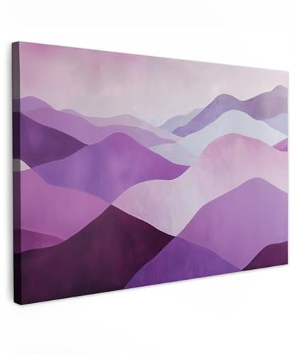 MuchoWow© Quadri Grandi Dimensioni 120x80 cm Quadretti Da Parete Quadro Moderno Camera Da Letto Stampa Foto Su Tela Soggiorno Cornice Decorazioni Astratto - Onde - Paesaggio - Viola