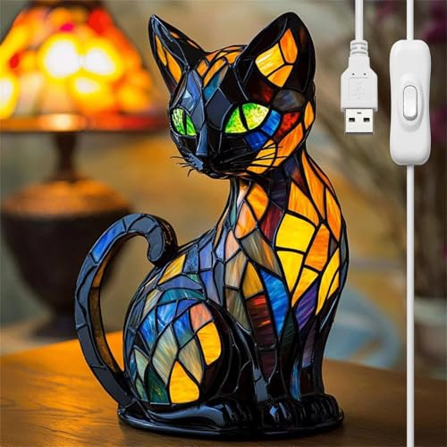 Katzenlampe, Nachtlicht Katze und Hund, Leuchtkatze Lampe, Retro-Katzenlampe, Buntglas Lampe Warme Lichtatmosphäre, Geeignet für Wohn-Und, Schlafzimmerbeleuchtung Sowie als Dekoration