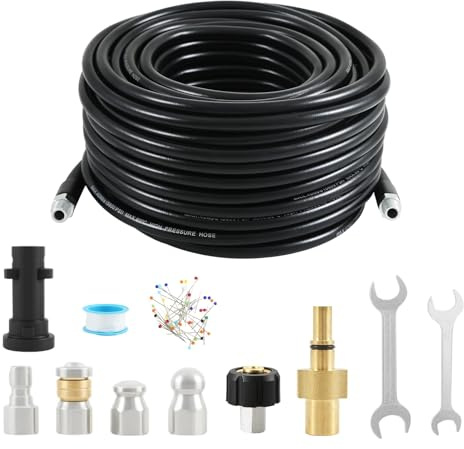 30M Rohrreinigungsschlauch, 400 Bar/5800PSI Hochdruckreiniger Schlauch, Hochdruckschlauch mit Düsen & M22 Adapter, Kompatibel mit Karcher K2, K3, K4, K5, K6, K7, für Verstopfung und Reinigung ﻿