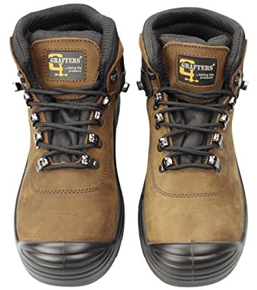 MENS GRAFTERS LEATHER WATERPROOF WIDE FIT LACE UP SAFETY BOOTS M9508 (UK10.5, BROWN)