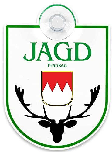Schilderio Premium Saugnapfschild Schild Jagd Franken 3 mm Acrylglas ca 90 x 125 mm Jagd Schild Auto mit 1x Saugnapf 30 mm Bundesland Region Autoschild Jagd zur Befestigung an Autoscheiben von innen