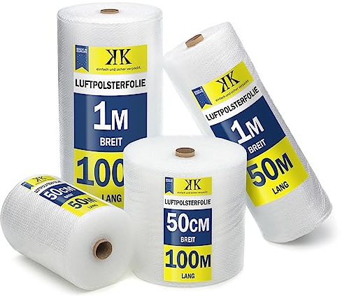 KK Verpackungen® Luftpolsterfolie, 50cm x 100m - 60 my stark | Recyclebare Noppenfolie, Versandfolie, Polsterfolie mit 0,50m Rollenbreite