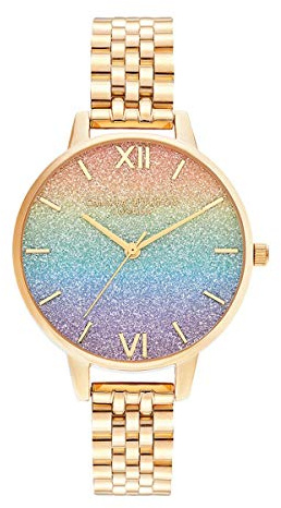 Olivia Burton Analog Quarzuhr für Damen Kollektion Rainbow mit Goldfarben Edelstahlarmband - OB16RB23