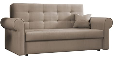 Mirjan24 Schlafsofa Viva Silver III mit Bettkasten, Bettsofa mit abgerundete Armlehnen, 3 Sitzer Polstersofa mit Schlaffunktion, Sofagarnitur inkl. Kissen, Sofa, Wohnlandschaft (Mono 232)