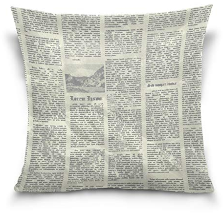 WowPrint Kissenbezug, Motiv: alte Zeitung, quadratisch, für Couch, Sofa, Schlafzimmer, Auto, Heimdekoration, 40 x 40 cm
