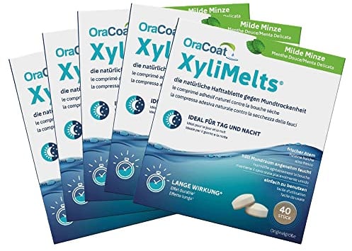 XyliMelts Milde Minze 200 Stück [Sparpaket] - Hafttabletten gegen nächtliche Mundtrockenheit - befeuchten im Schlaf den Mund 4-8 Stunden - dezenter Minzgeschmack - gegen trockenen Mund