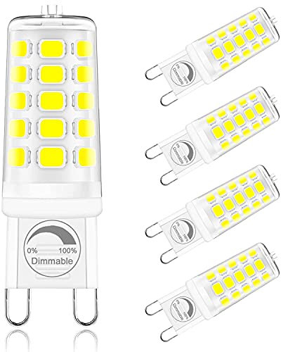 ONSTUY Ampoules LED G9 Dimmable,6000K Blanc Froid,4W Equivalent 40W Halogène Lampe,400Lm,AC 220-240V,360 Degrés Angle,Sans Scintillement,Paquet de 5