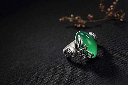 Style Ring Schmuck S990 Reiner Silberring Vintage Phoenix Auspicious Chalcedon Granatapfel Roter Korund Reiner Silberring Weiblicher Ring Granat, C-F, Chrysopras