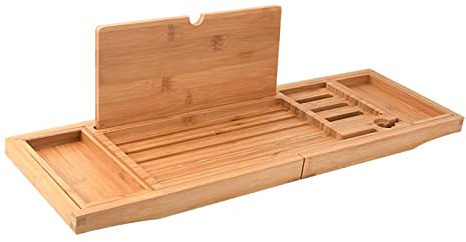 Folpus Erweiterbare Badewannenablage Aus Holz, Seifenschale, Weintablettenhalter über Der Wanne