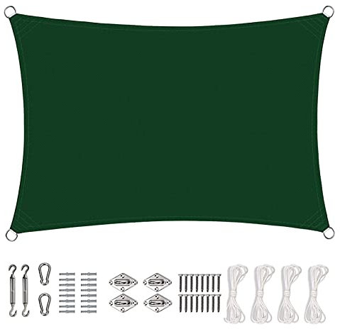 YOUNGC Parasol de Jardin Balcon 5x5m Parasol Rectangulaire pour Jardin Résistant à la Déchirure, pour Jardin Patio Extérieur Camping Fête, Vert Foncé