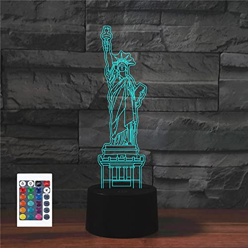 SUPERRUIDALONG 3D-Freiheitsstatue, Fernbedienung, 16 Farben, Nachtlichter, Illusion, Acryl, LED, Nachttischlampe