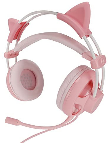 Septpenta Niedliches Gaming Headset, 360° Rauschunterdrückung, 7.1 Surround Sound, Starker Bass Über Dem Ohr, Kabelgebundener Spielkopfhörer, Weiche Ohrenschützer für PC(Rosa)