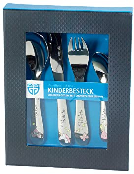 Cubiertos personalizados de princesas/Cubertería infantil con nombre grabado/motivo ''princesitas'' / 4 cubiertos con el nombre grabado/Acero inoxidable/Regalo para Nacimiento o Bautizo