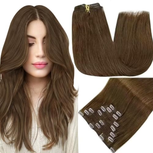 Easyouth Clip in Extensions Echthaar Braun Extensions Echthaar Clip in Braun Echthaar Clip in Extensions Haarverlängerungen Echthaar Dunkelbraun 30 cm 70g 7Pcs #4