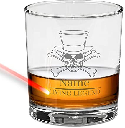 Whiskyglas mit Gravur selbst gestalten - Totenkopf Living Legend - mit Name personalisieren - Whisky Glas graviert Tumbler, Geschenk für Männer zum Geburtstag, Weihnachten | 315 ml, Gravur