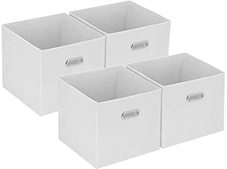 BALLSHOP 4 Stück Aufbewahrungsbox Faltbox 30 x 30 x 30 cm Faltbare Spielzeug Organizer Stoffboxen Würfel Stoff Faltkiste mit Fingerloch für Regale oder Raumteiler Weiß