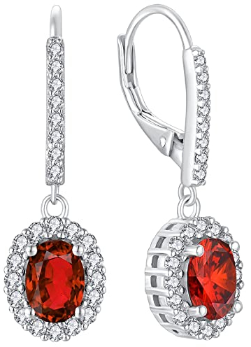 YL Damen Ohrhänger 925 Sterling Silber Januar Geburtsstein Granat Oval Ohrringe