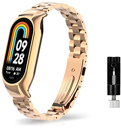 ZoRoll Cinturino Compatibile con Xiaomi Smart Band 8, Metallo Regolabile con Cinturino in Acciaio Inossidabile Compatibile con Xiaomi Mi Band 8 - Oro Rosa