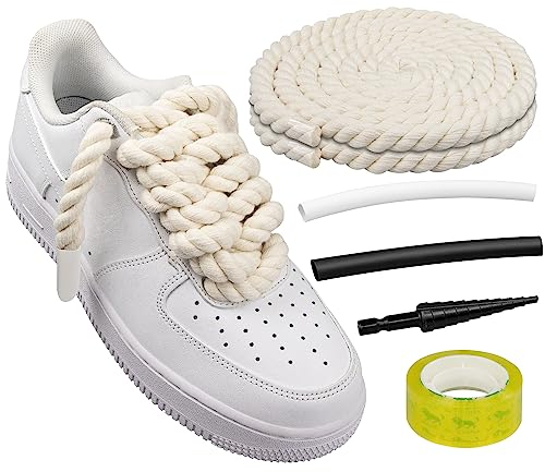 Endoto dicke Schnürsenkel für Air Force 1, klobige gedrehte runde Baumwoll-schuhbänder mit DIY-Anpassungszubehör für AF1 Sneaker-Schuhe, Big seil Rope Laces (Beige, Größe: 12,7 mm)