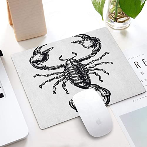 Gaming Mauspad, 32 x 24 cm,Sternzeichen-Skorpion-Monochrom-Zeichen-Skizzen-Kunst eines Sk,Vernähte Kanten, Rutschfest, Mousepad mit einer speziellen Oberfläche verbessert Geschwindigkeit und Präzision