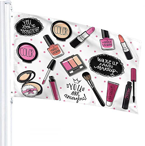 Cosmetic Set Flag 3x5 FT Nail Polish Lipstick Eye Shadows Brush Powder Lip Gloss Makeup Outdoor Flags Large Welcome Yard Banners Home Garden Yard Lawn Decor