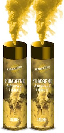 SPARKLERS CLUB Fumigène a Main 1 MINUTE couleur Jaune - Lot de 2 - Allumage Frottoir, durée 60 secondes, fumigene artifice couleur à tenir en Main - fumigene a main - Catégorie F1 - LIVRAISON 24/48H