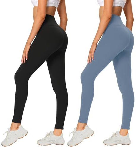 AMIYOYO Leggings Damen 2er Pack Sporthose Fahrradhose High Waist Leggins Blickdicht Elastische Weiche Bauchweg Hosen für Yoga Fitness Outdoor Freizeit(Schwarz+Blau,XXL=DE50-54)
