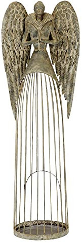 großer nostalgischer stimmungsvoller Deko Engel als Windlichtengel Metall grau antik Shabby Optik