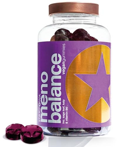 Starpowa Meno Balance Menopause Gummies for Women - Help with Hormone Balance, Hot Flushes & Sleep - Support Energy, Mood & Skin - Plant-Based, Gluten-Free, Low Sugar - Blackcurrant, 60 Chews
