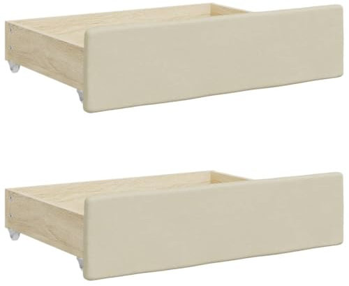 vidaXL Cajones de Cama 2 uds, Muebles con Ruedas, Cajones de Almacenaje, Accesorios para Dormitorio, Madera de Ingeniería y Cuero Sintético Crema