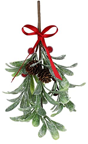 Algado 21,6 cm Große Künstliche Mistelzweig-Dekoration, Künstliche Mistelzweig-Blumenspieße mit Schleife und Beeren, Weihnachtliche Hängeornamente für die(A2)