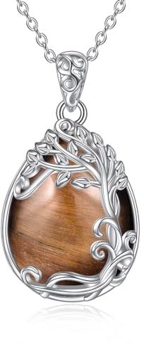 YAFEINI Baum des Lebens Kette 925 Sterling Silber Tigerauge Stein Anhänger Halskette Schmuck für Damen Mädchen (XX-Baum des Lebens Tigerauge Stein Kette)