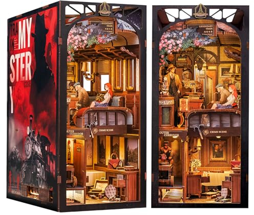 CUTEBEE Book Nook avec Protection Anti Poussière,Maquette Bibliothèque Maison Miniature a Construire,Booknook Diorama Space,Kit de Maison Miniature Serre Livre l'art(Train Mystery Case)