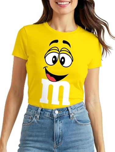 MoonWorks® Damen T-Shirt Fasching Karneval M Aufdruck Gruppen- Kostüm Verkleidung Last Minute Faschingskostüme Frauen Slim Fit Gelb S