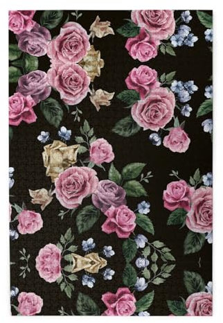 Black Blackgound Rose Print Premium Holzpuzzle - 1000 Teile - Kunststoffbox Verpackung